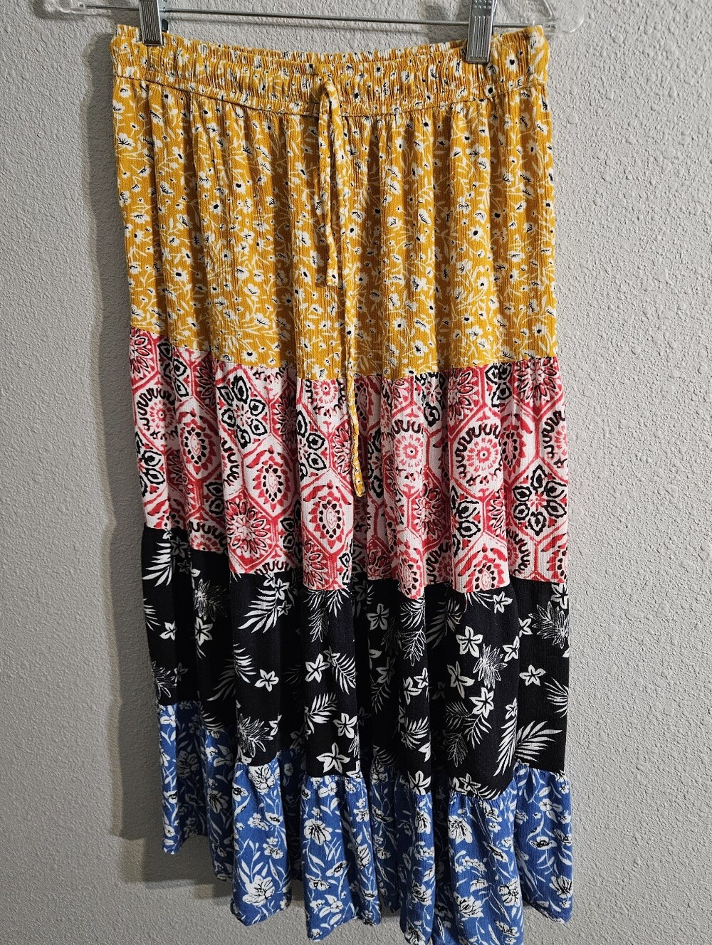 Jackpot OSFA Tiered Floral Maxi Skirt in Mustard, Pink, Black & Blue - Picture 1 of 8